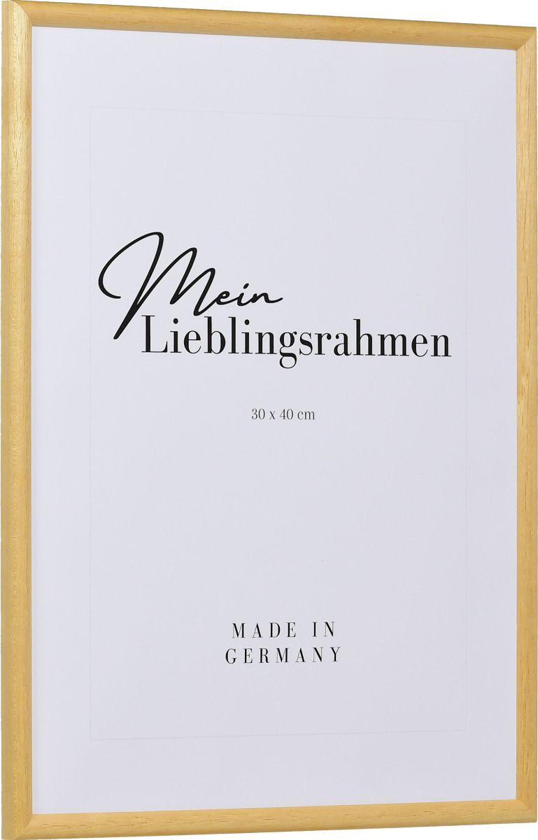 Seitenansicht eines klassischen, offenporigen, naturfarbenen Holzrahmens mit schmalem Halbrundprofil