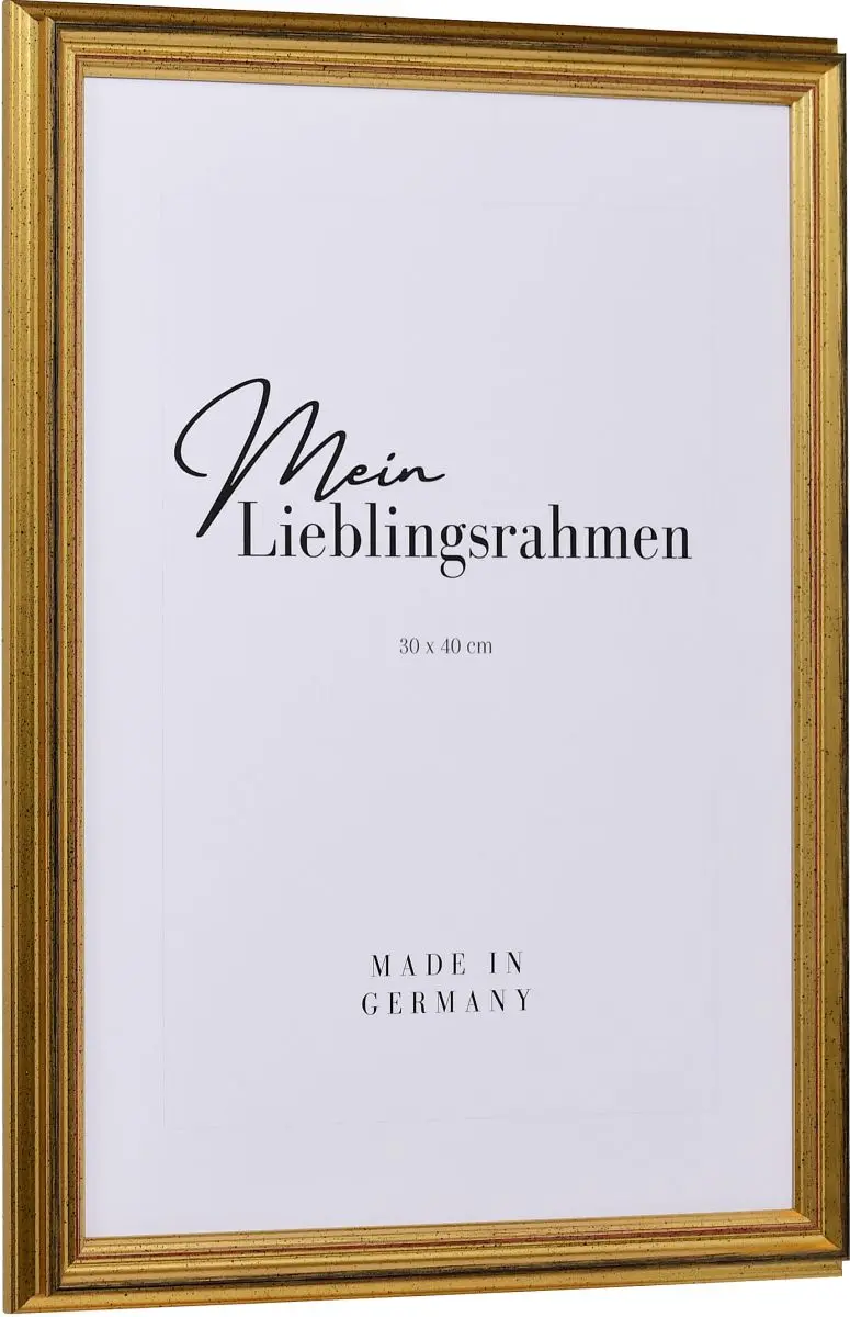 Seitenansicht eines goldenen Holzrahmens im Barockstil mit steil aufsteigender Au