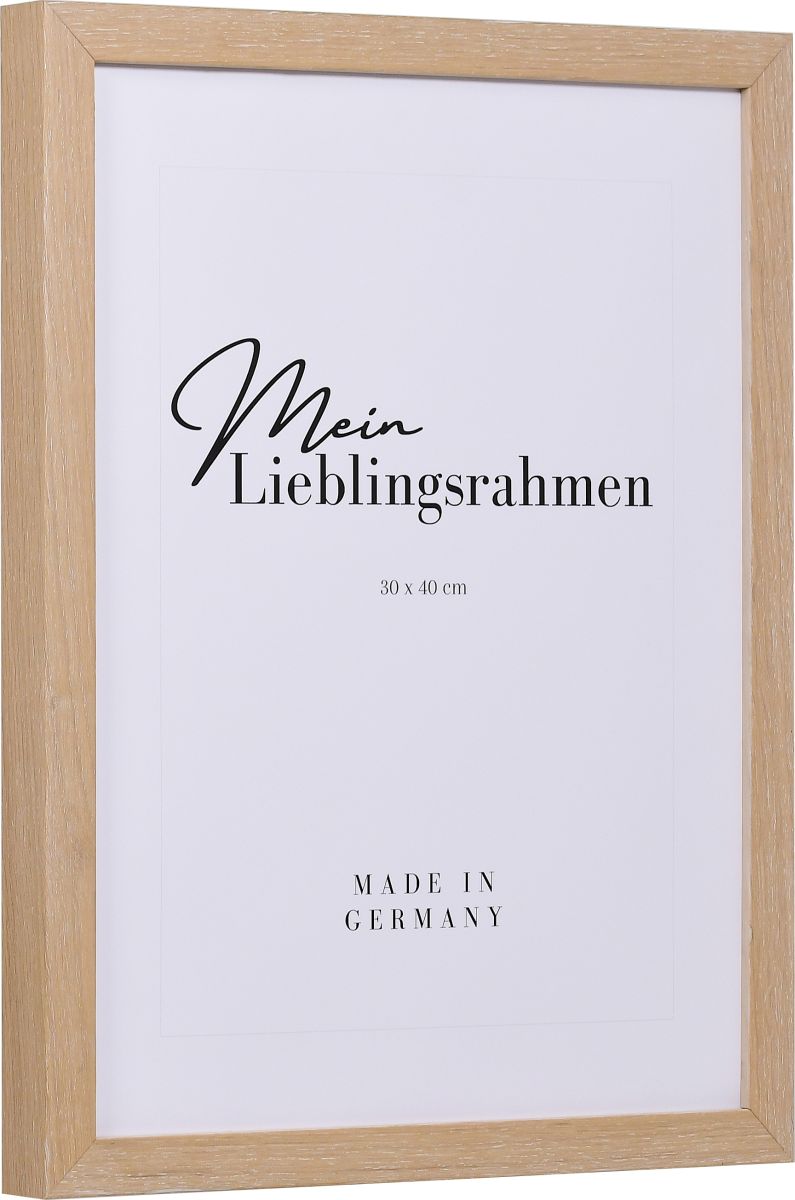 Seitenansicht eines Holzrahmens in der Farbe Kalkeiche mit natürlicher Maserung im Landhausstil
