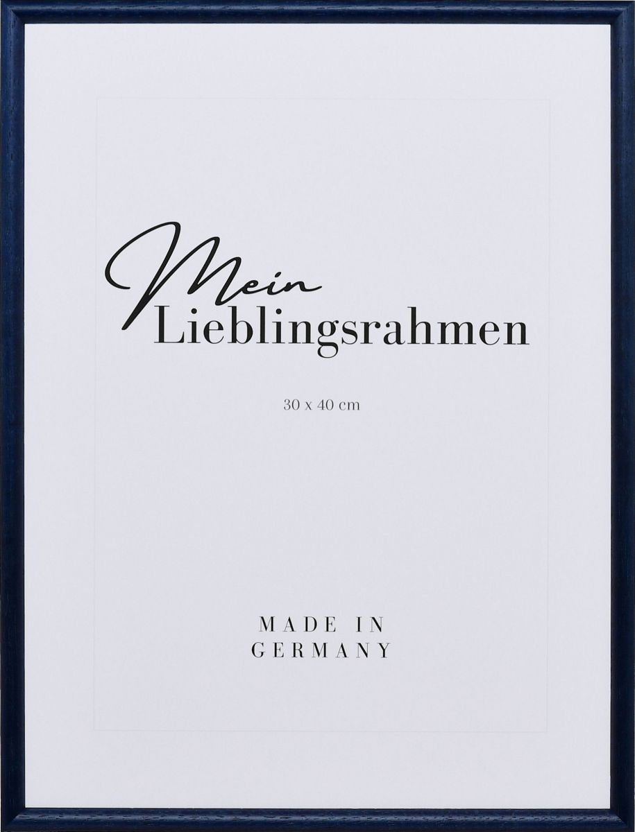 Frontansicht eines klassischen, offenporigen Holzrahmens in der Farbe Blau mit schmalem Halbrundprofil