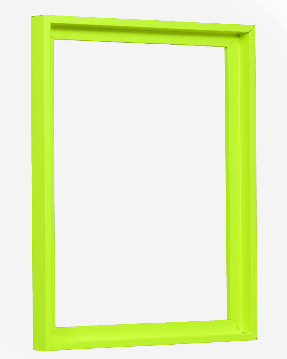 Seitenansicht des Schattenfugenrahmens Jill in leuchtendem Neon-Gelb für Leinwandbilder