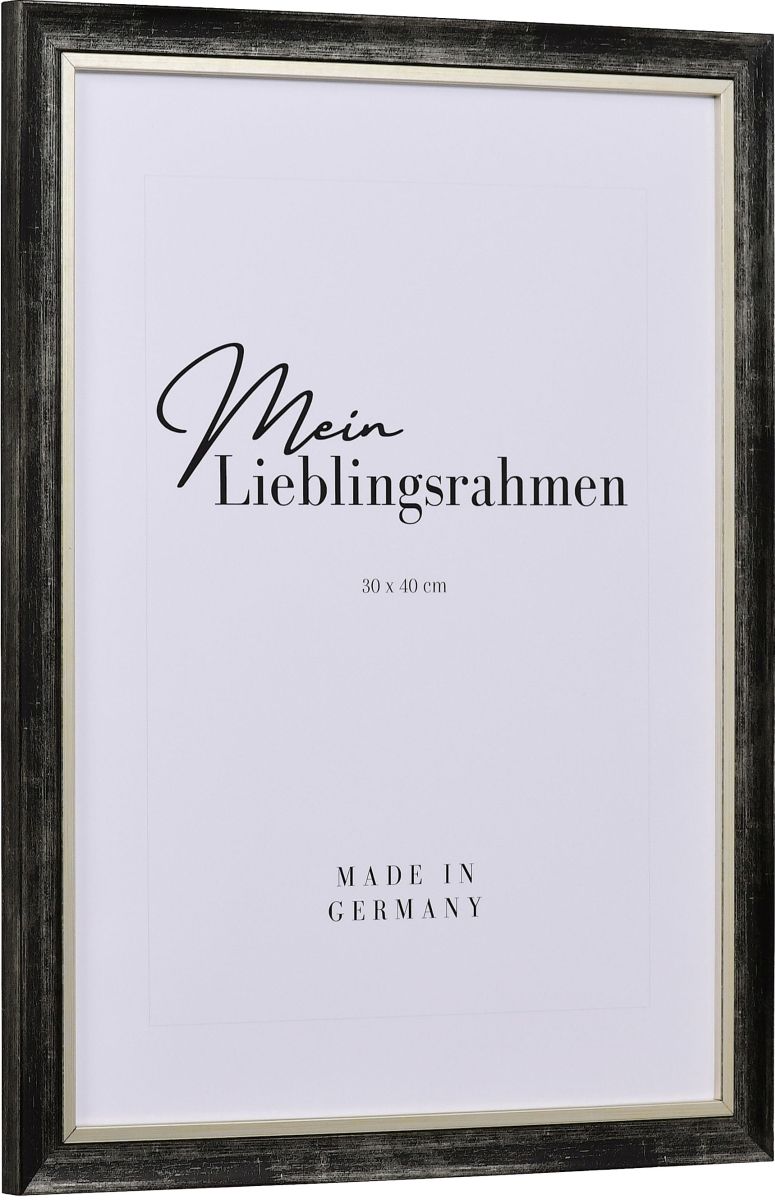 Seitenansicht eines platinfarbenen Bilderahmens classic mit farblich angesetzter Innenkante und metallischen Look