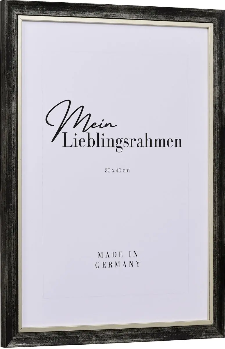 Seitenansicht eines platinfarbenen Bilderahmens classic mit farblich angesetzter Innenkante und metallischen Look