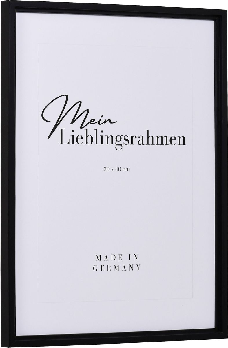 Seitenansicht eines barocken, schwarzen Holzrahmens mit flacher Hohlkehle und in Retro Optik