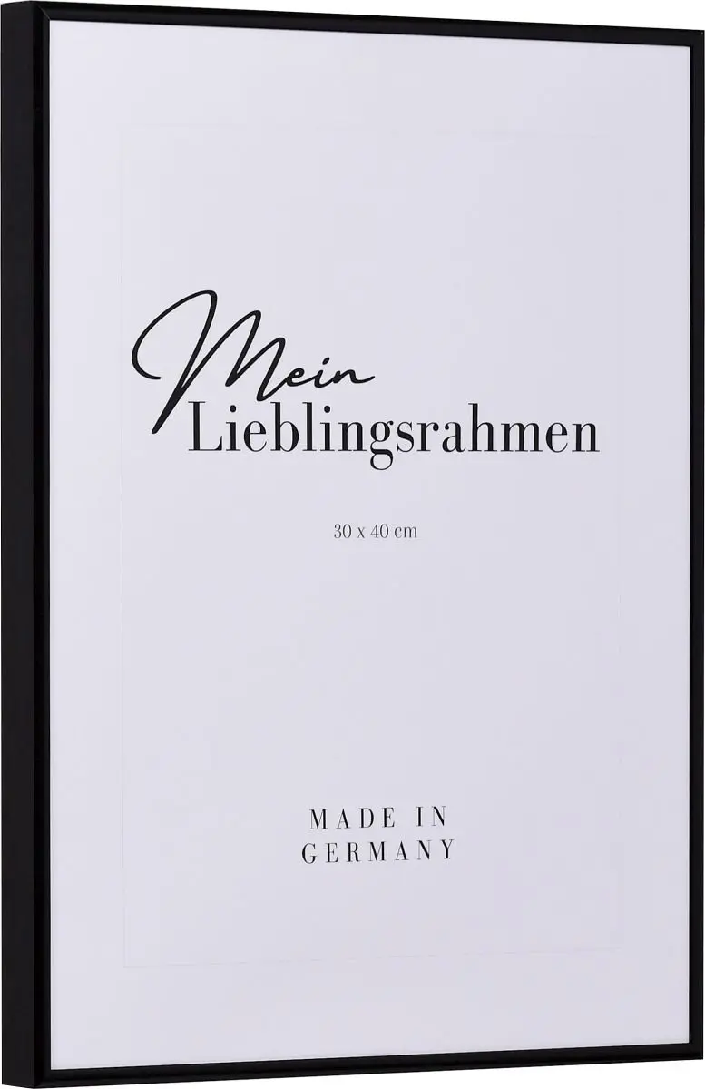 Seitenansicht eines schwarzen, sehr formstabilen Hochglanz-Aluminiumrahmens mit patentiertem Eckverbindersystem 