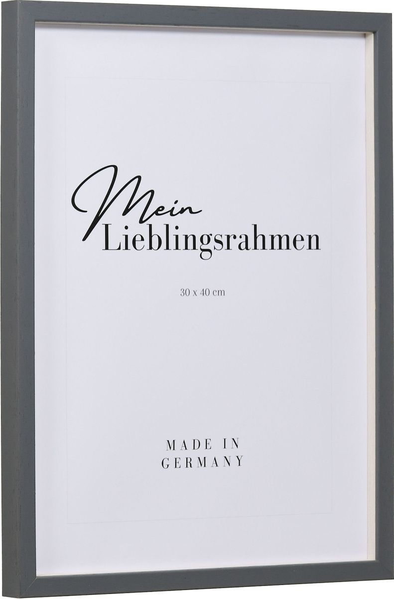 Seitenansicht eines dunkelgrauen, schmalen Bilderrahmens