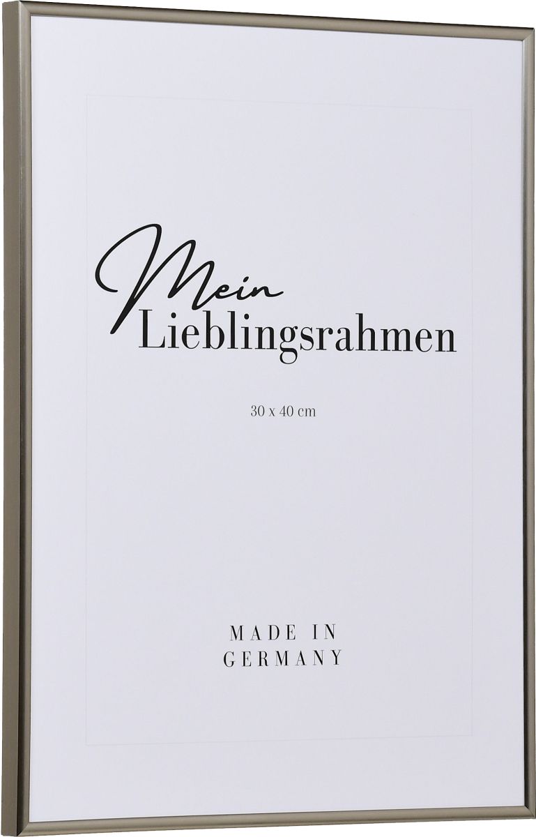 Seitenansicht eines platinfarbenen, schmalen Kunststoffrahmens mit Halbrundprofil