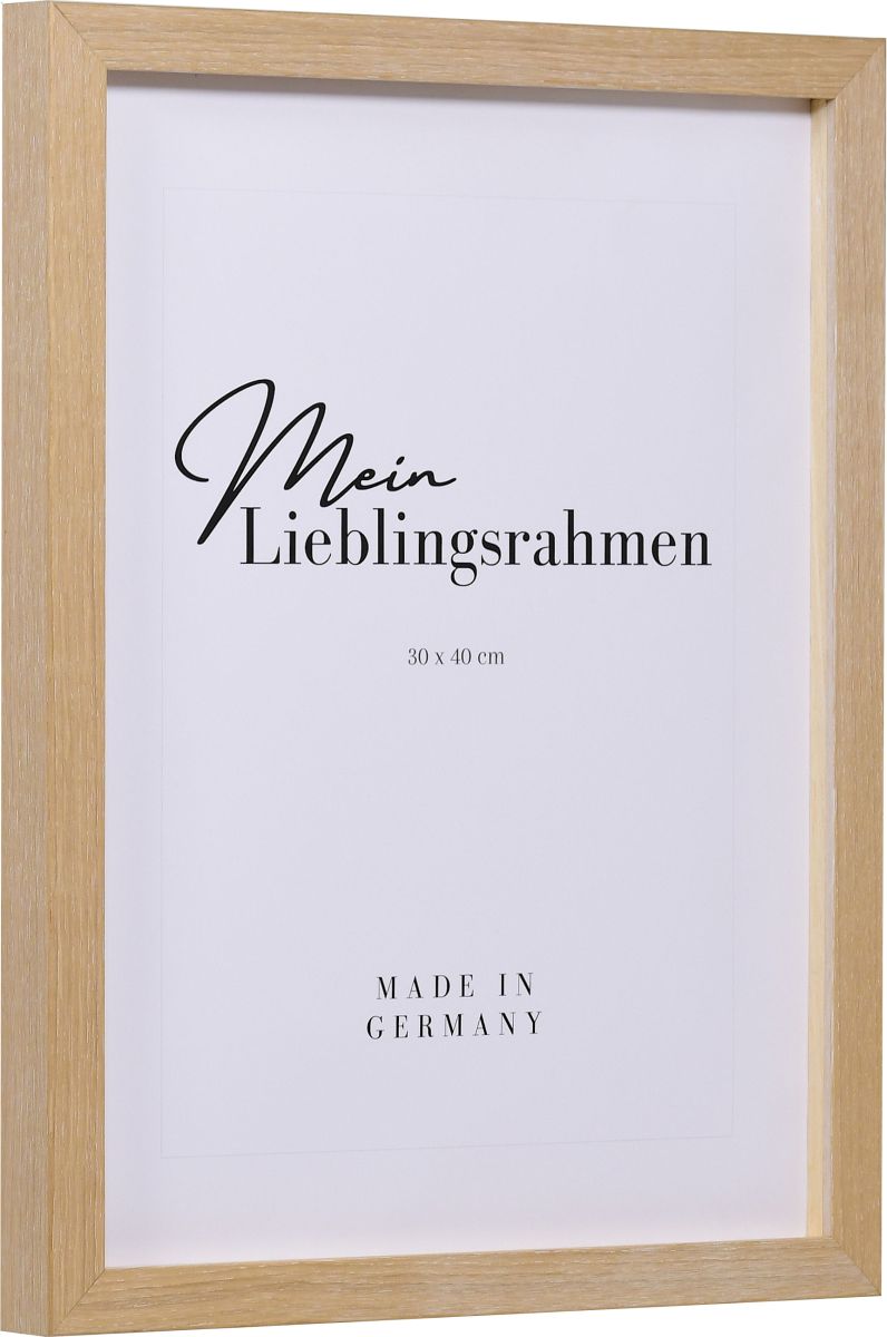 Seitenansicht eines Holzrahmens in der Farbe Kalkeiche mit natürlicher Maserung im Landhausstil