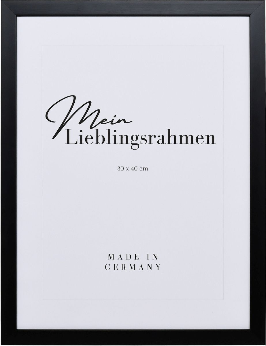 Frontansicht eines schwarzen Bilderrahmens mit geschlossener, glatter Oberfläche und würfelförmigem Profil