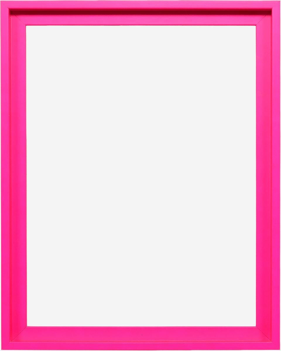 Moderner Schattenfugenrahmen Jill in knalligem Neon-Pink für Leinwandbilder, Frontansicht auf weißem Hintergrund.