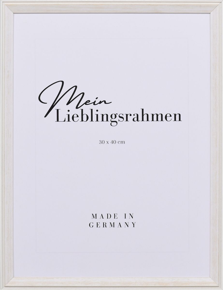Frontansicht eines weissen Holzrahmens im Used Look und sichtbarer Holzstruktur