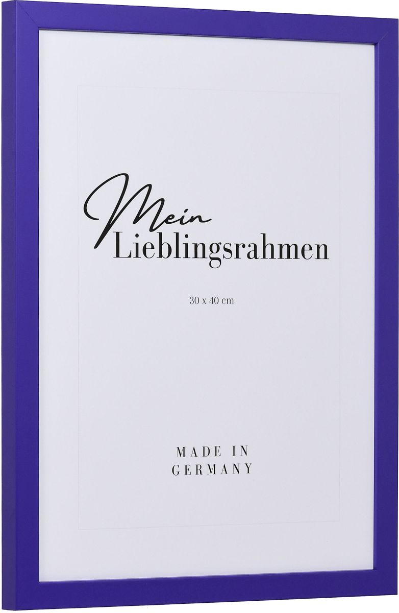 Seitenansicht eines lila Bilderrahmens mit geschlossener, glatter Oberfläche und würfelförmigem Profil