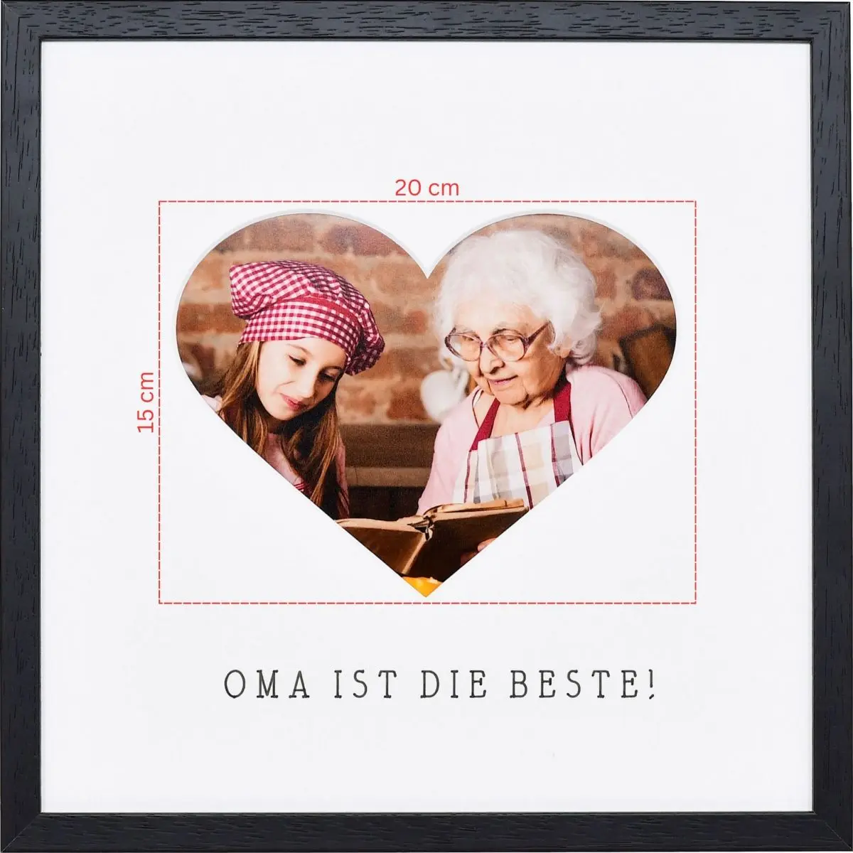 Skizze eines Fotos für ein herzförmiges Passeparpartout in schwarzem Bilderrahmen 30x30