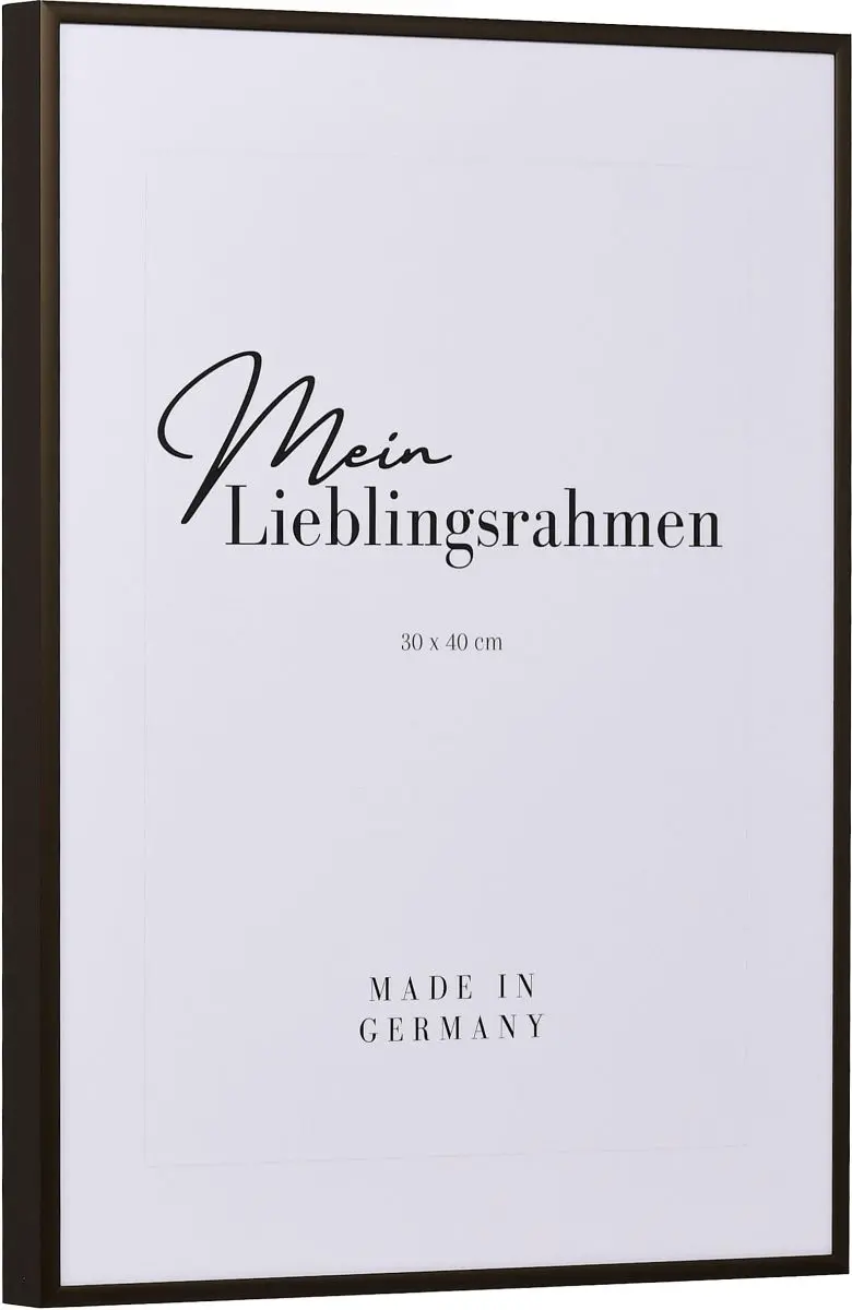 Seitenansicht eines bronzefarbenen, sehr formstabilen Aluminiumrahmens mit patentiertem Eckverbindersystem 