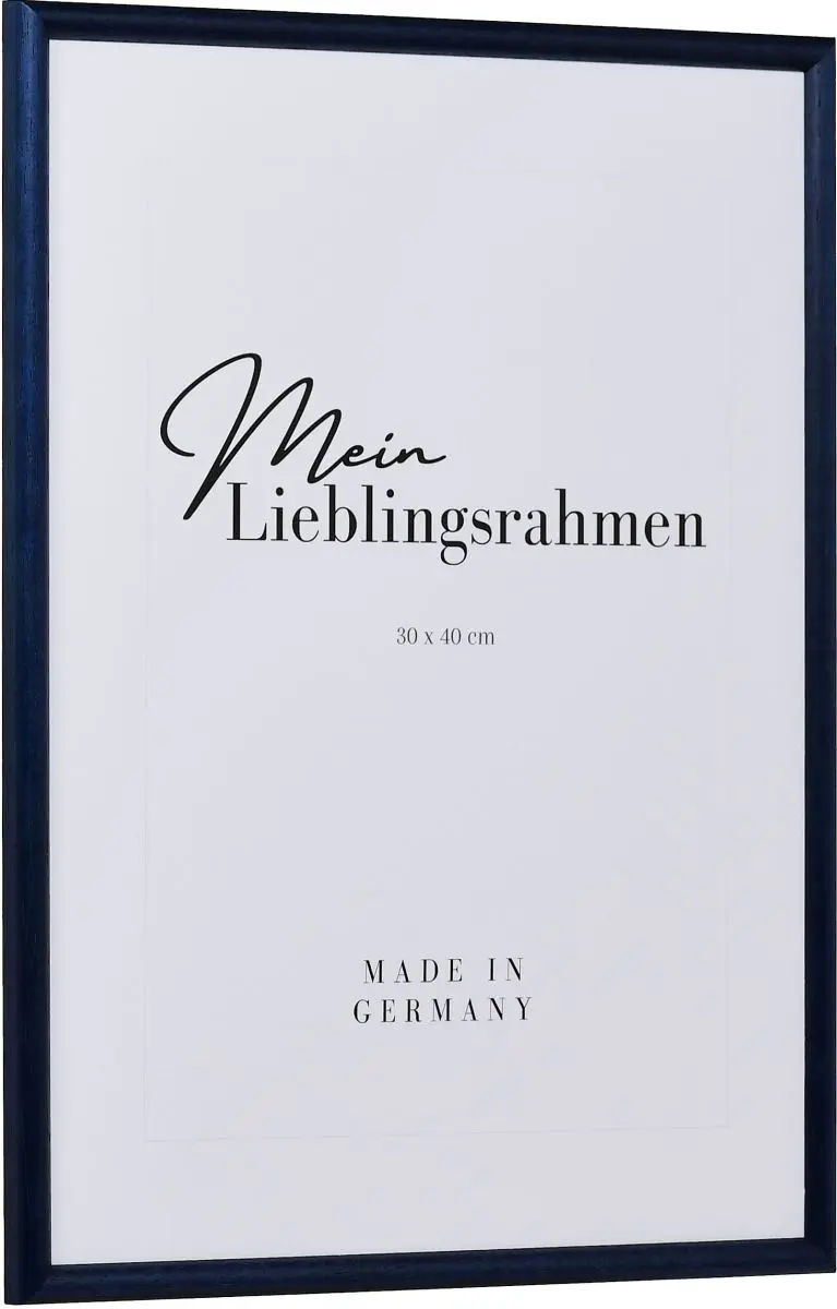 Seitenansicht eines klassischen, offenporigen, blauen Holzrahmens mit schmalem Halbrundprofil