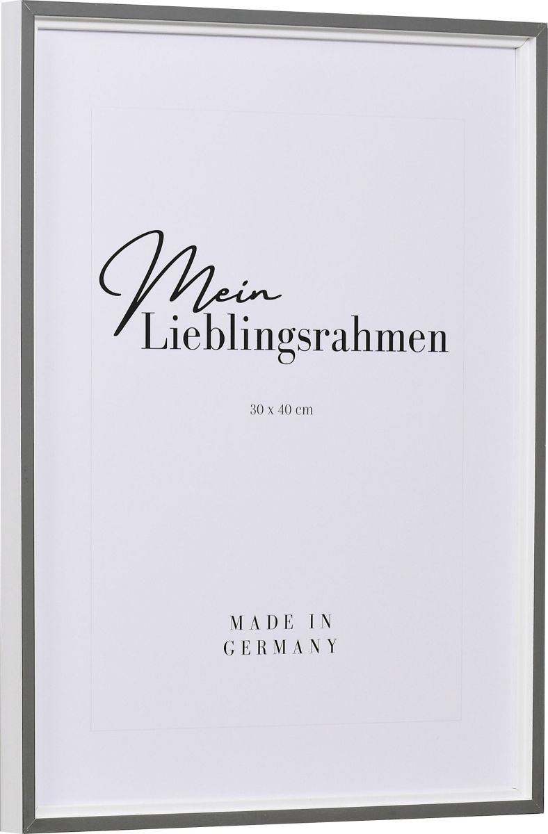Seitenansicht eines barocken, grauen Holzrahmens mit flacher Hohlkehle und in Retro Optik