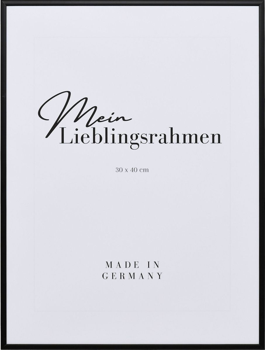 Frontansicht eines schwarzen, extrem formstabilen Aluminiumrahmens mit patentiertem Eckverbindersystem 