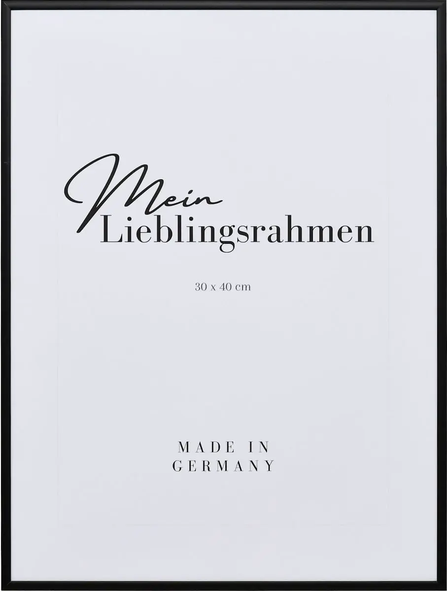 Frontansicht eines schwarzen, extrem formstabilen Aluminiumrahmens mit patentiertem Eckverbindersystem 
