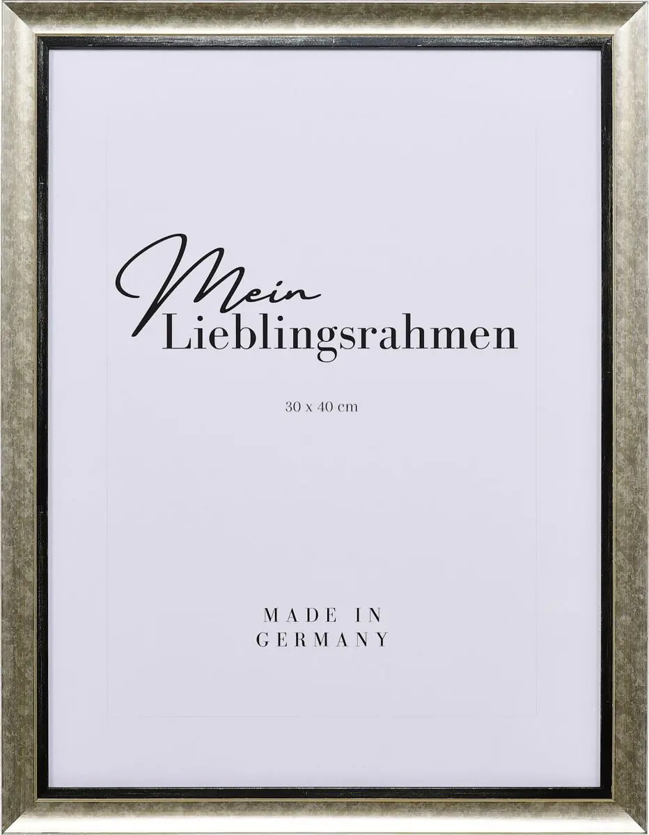 Holz-Profil 40, silber - Frontansicht Frontansicht eines silbernen Bilderahmens classic mit farblich angesetzter Innenkante und metallischen Look