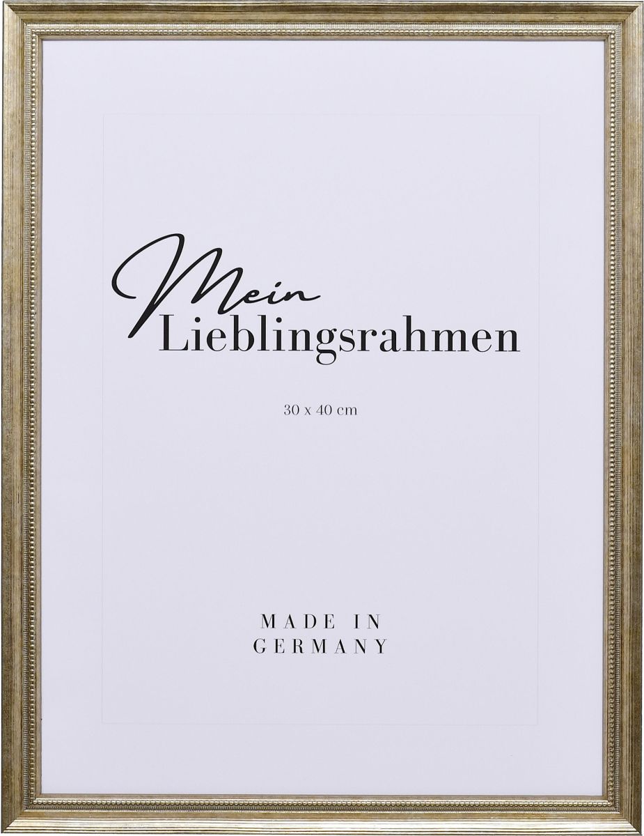 Frontansicht eines kleinen, goldenen, barocken Bilderrahmens DinA6