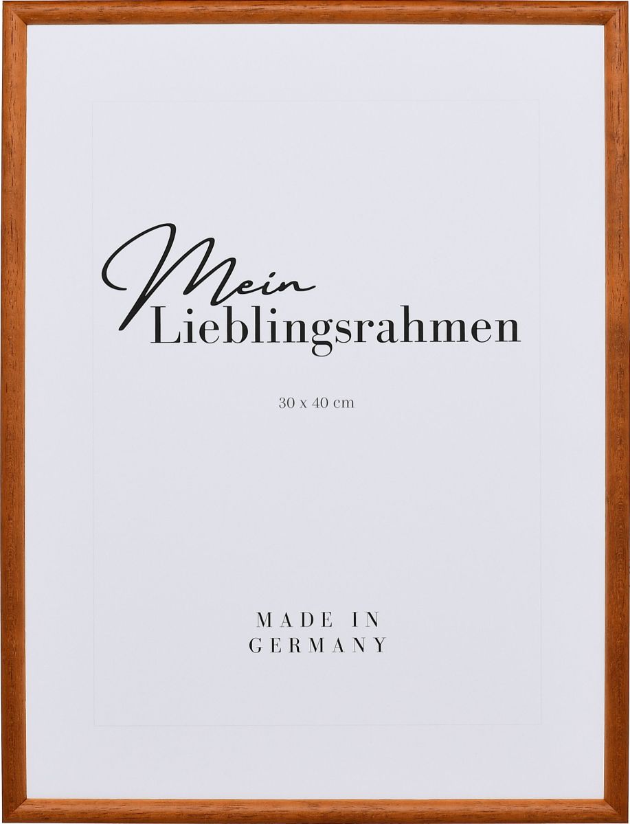 Frontansicht eines braunen, offenporigen klassischen Holzrahmens mit schmalem Halbrundprofil