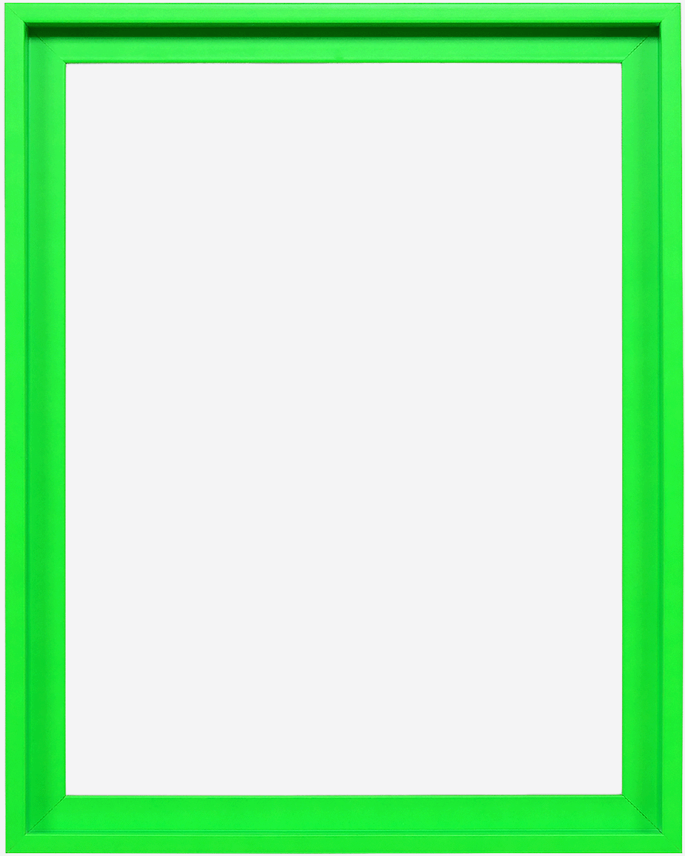 Moderner Schattenfugenrahmen Jill in knalligem Neon-Grün für Leinwandbilder, Frontansicht auf weißem Hintergrund.