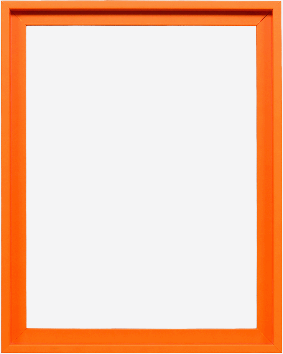 Moderner Schattenfugenrahmen Jill in knalligem Neon-Orange für Leinwandbilder, Frontansicht auf weißem Hintergrund.