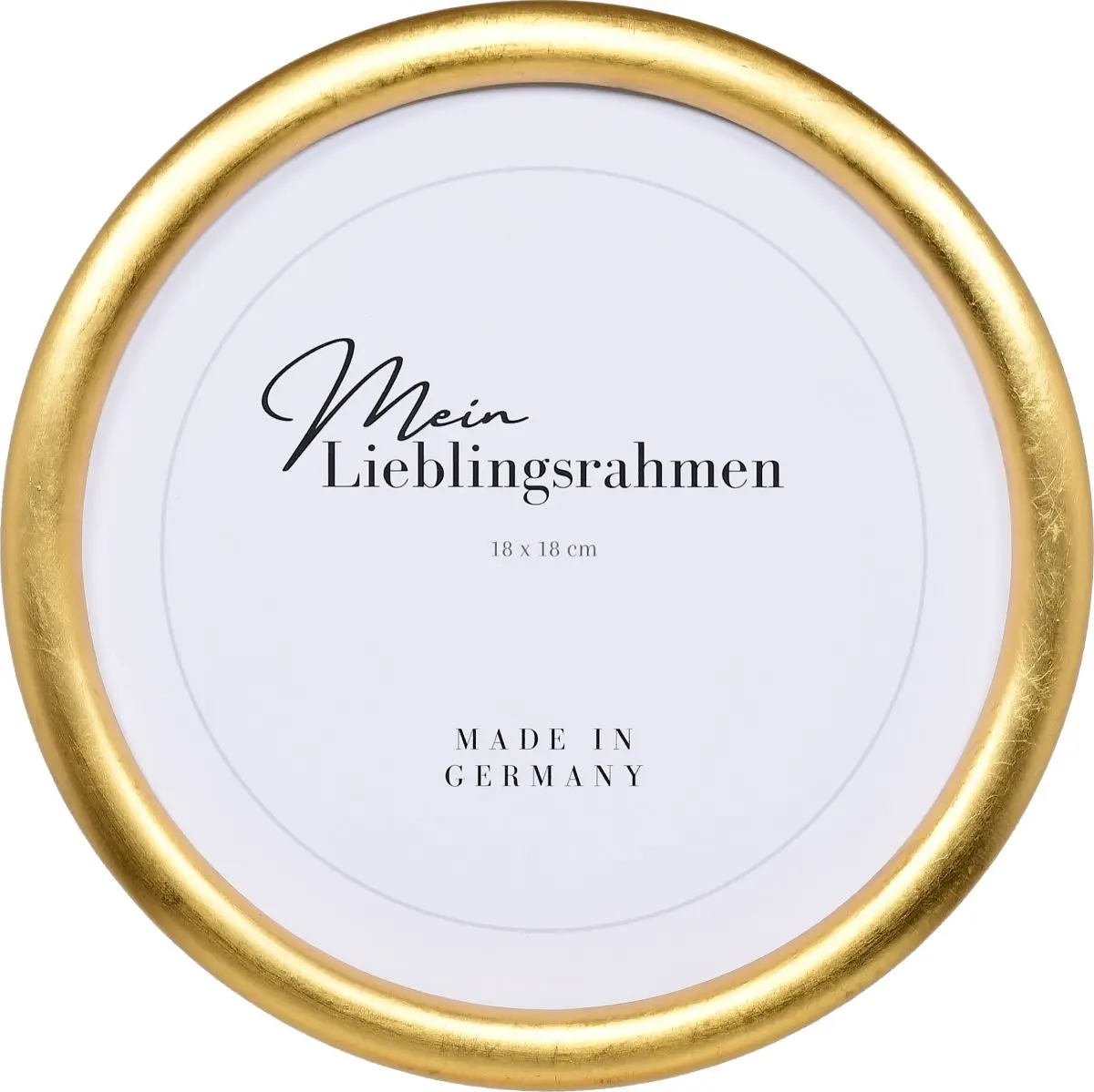 Frontansicht eines schlichten Rundrahmens in der Farbe Gold