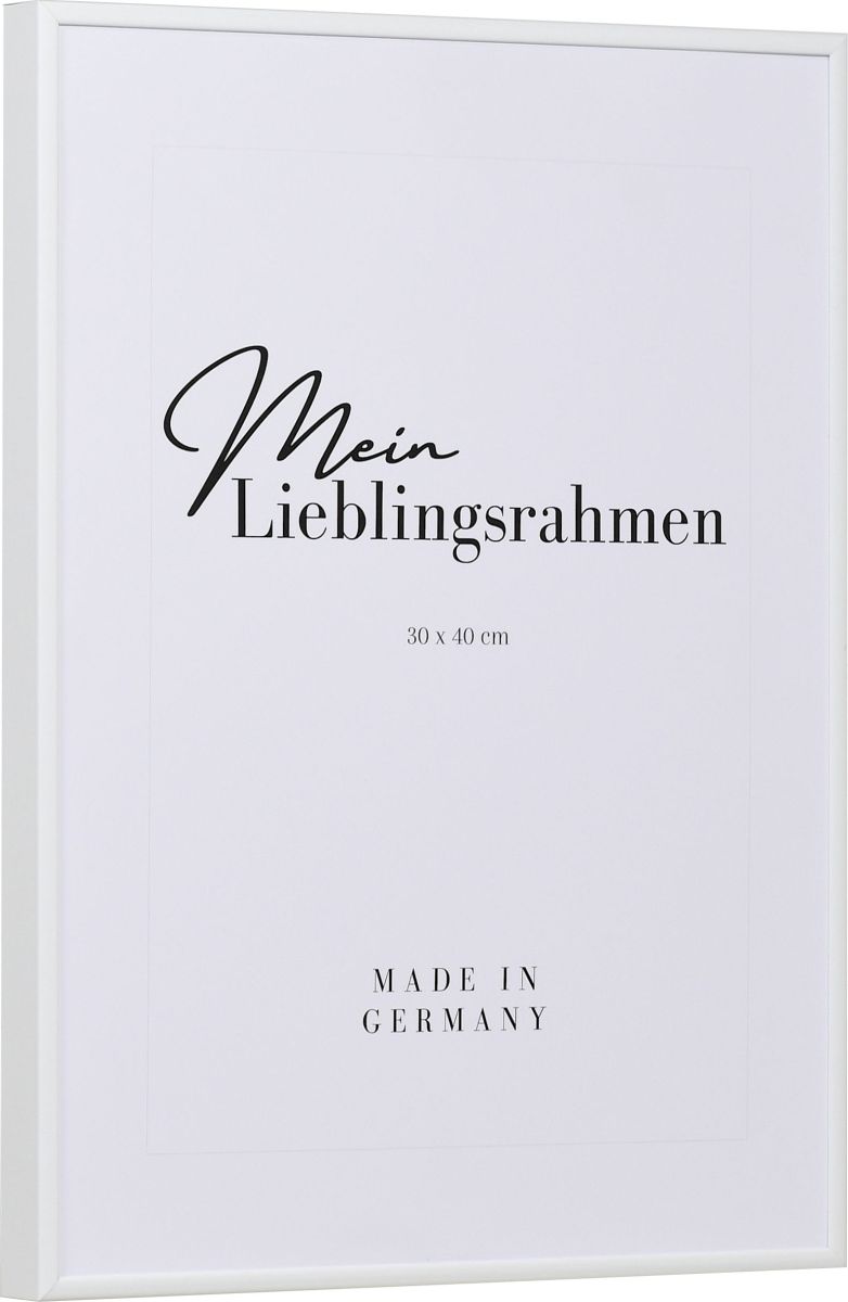 Seitenansicht eines weissen, sehr formstabilen Aluminiumrahmens mit patentiertem Eckverbindersystem 