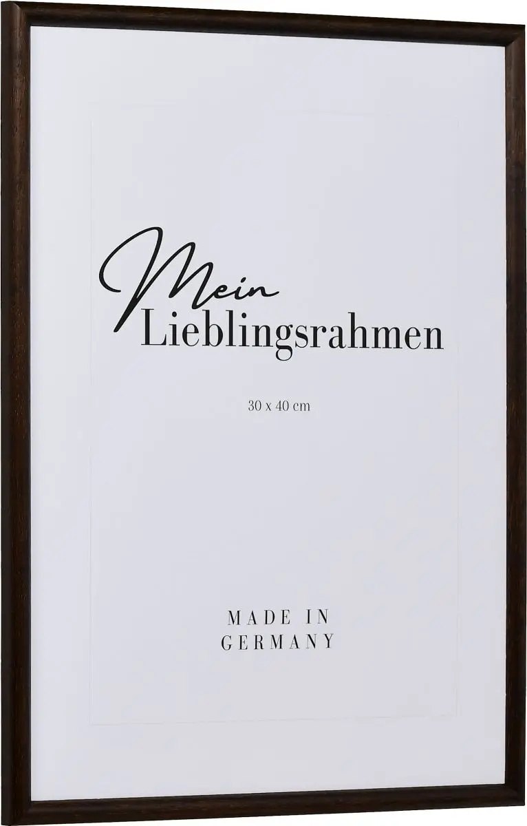 Seitenansicht eines klassischen, offenporigen Holzrahmens in der Farbe Wenge mit schmalem Halbrundprofil