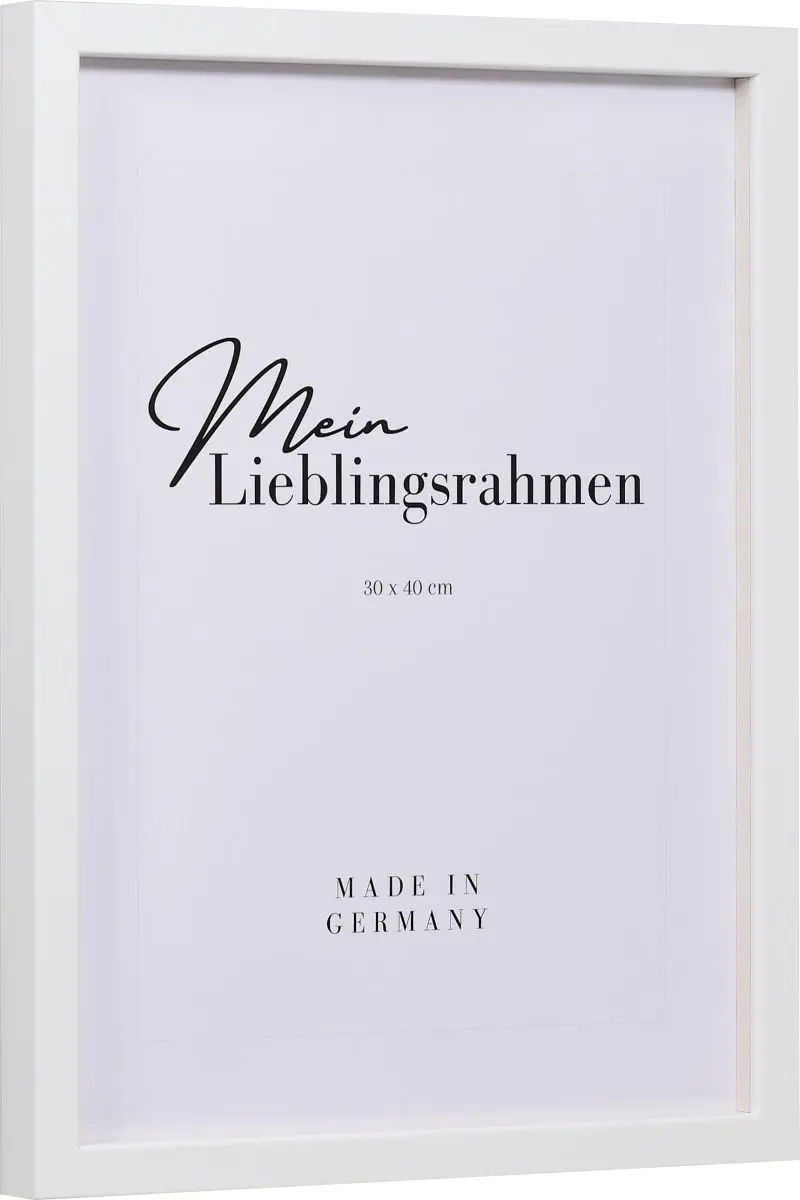 Seitenansicht eines weissen Bilderrahmens A4 mit glatter Oberfläche und schlichtem Design