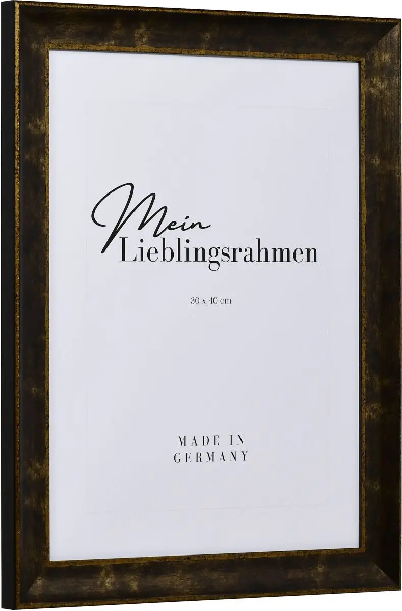Seitenansichteines barocken, schwarzen Holzrahmens mit flacher Hohlkehle und in Retro Optik