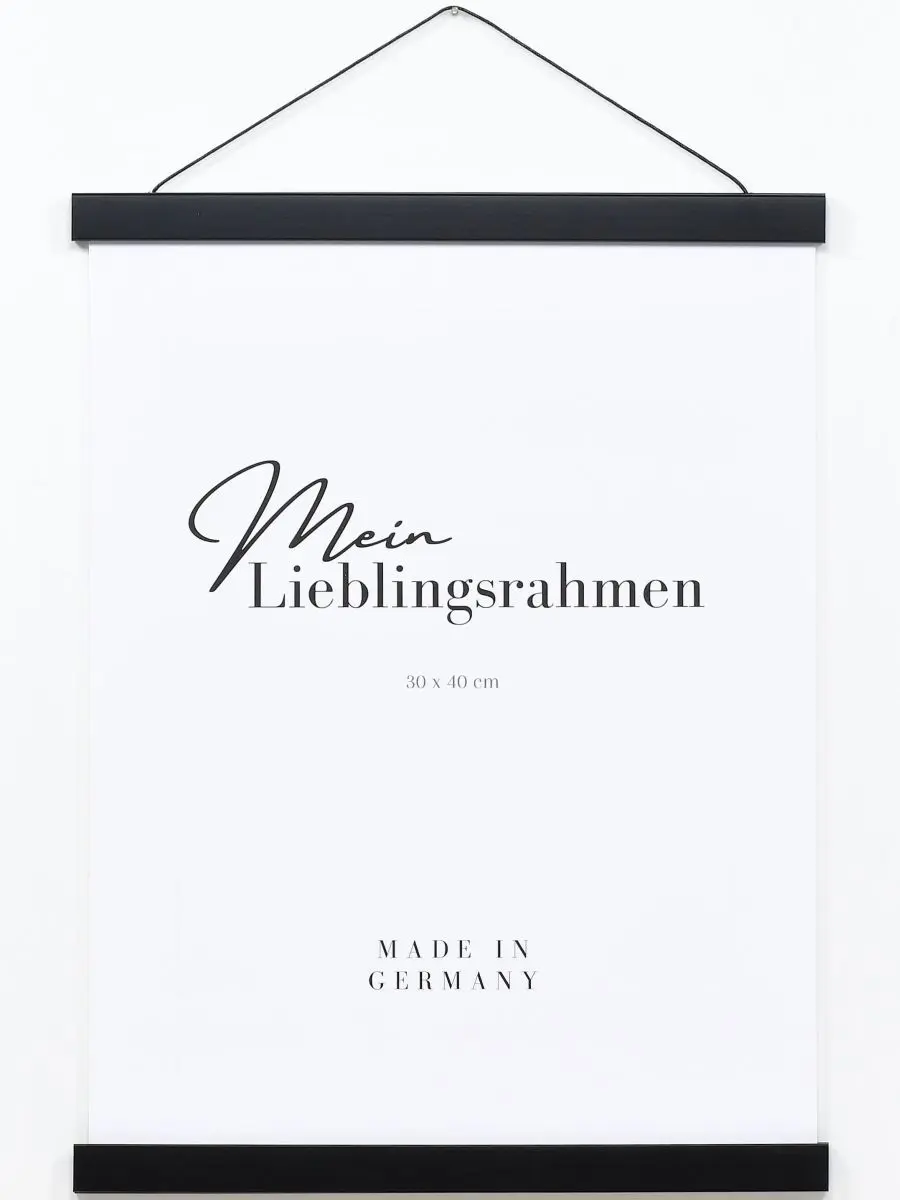 Posterhänger Holz 0089 schwarz - Frontansicht Frontansicht eines schwarzen Holz-Posterhängers
