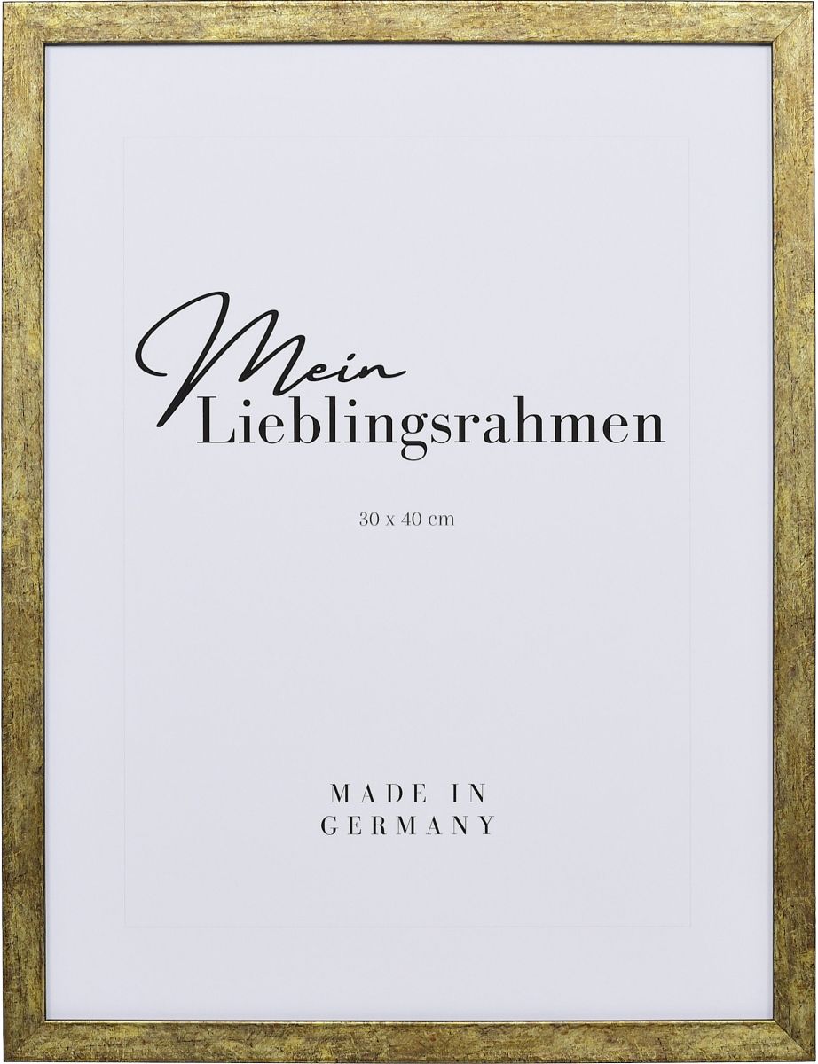 Frontansicht eines edlen, altgoldfarbenen Fotorahmens mit offenporig schwarz lackierten Au