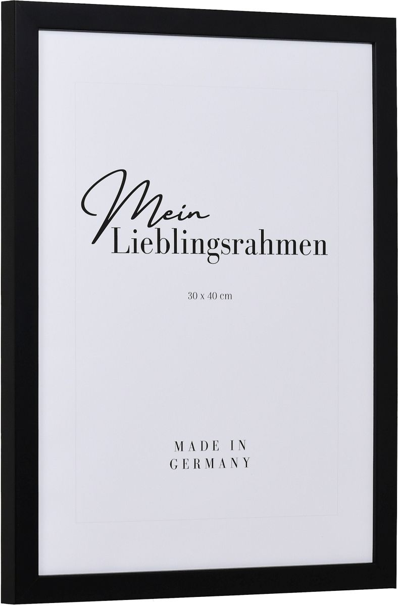 Seitenansicht eines schwarzen Bilderrahmens mit geschlossener, glatter Oberfläche und würfelförmigem Profil