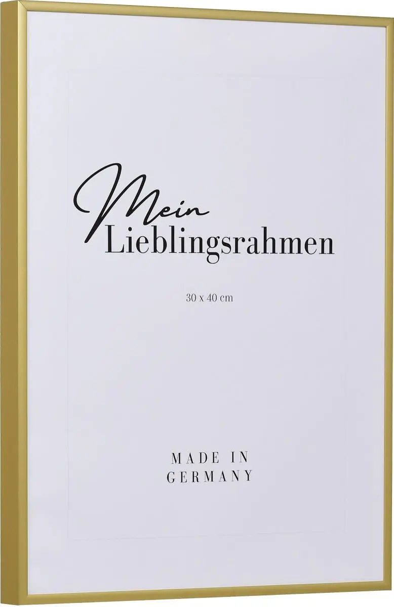 Seitenansicht eines goldenen, sehr formstabilen Aluminiumrahmens mit patentiertem Eckverbindersystem 