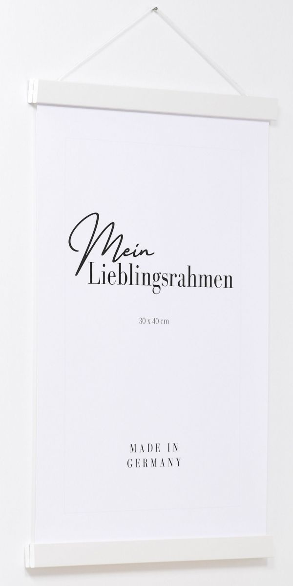 Seitenansicht eines weissen Holz-Posterhängers