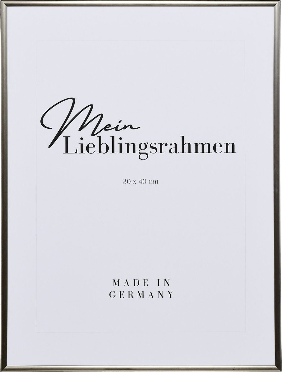 Frontansicht eines platinfarbenen, schmalen Kunststoffrahmens mit Halbrundprofil