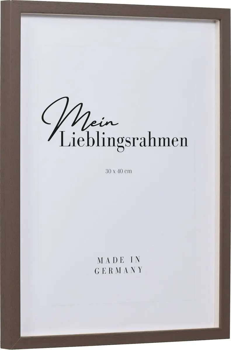 Seitenansicht eines dunkelbraunen, modernen, schmalen Bilderrahmens