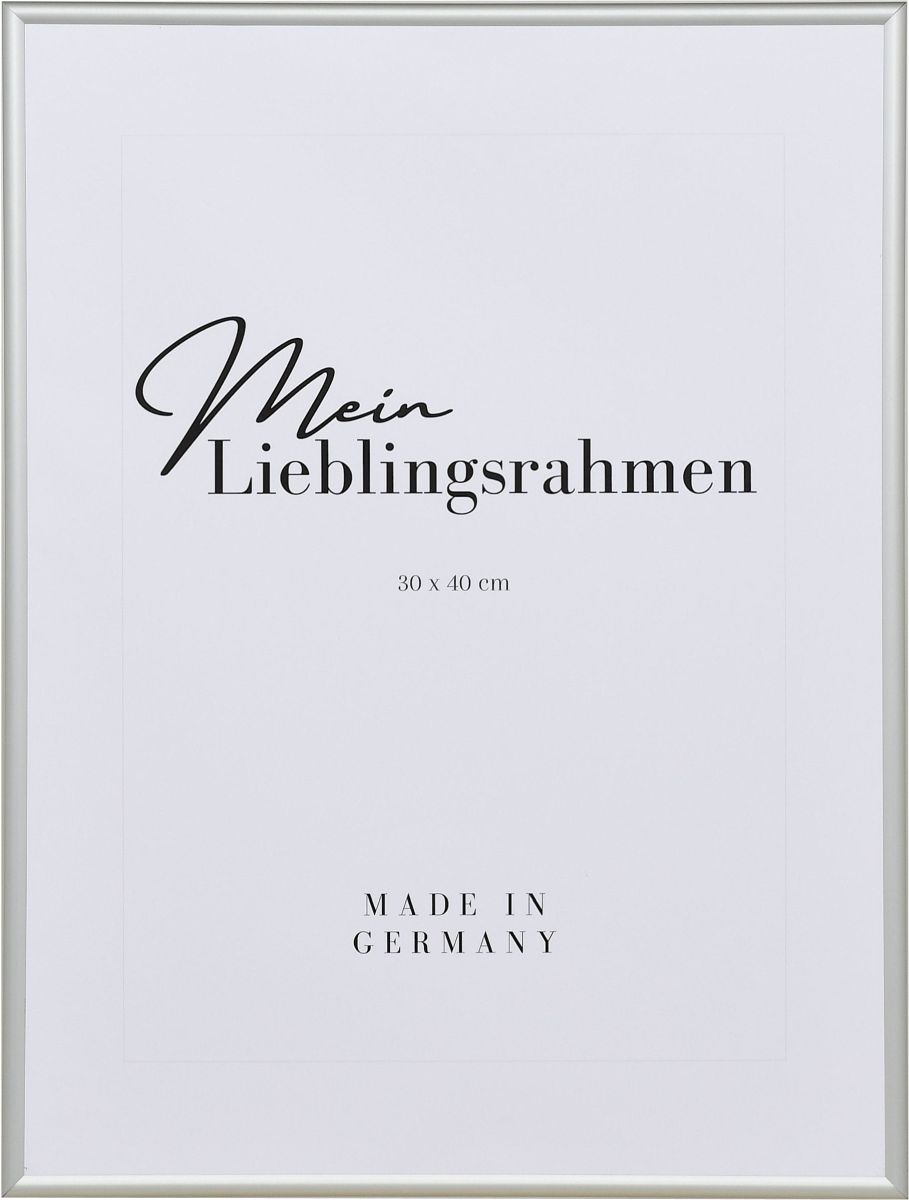 Frontansicht eines silbernen, modernen Rahmens aus eloxiertem Aluminium mit robustem Halbrundprofil 