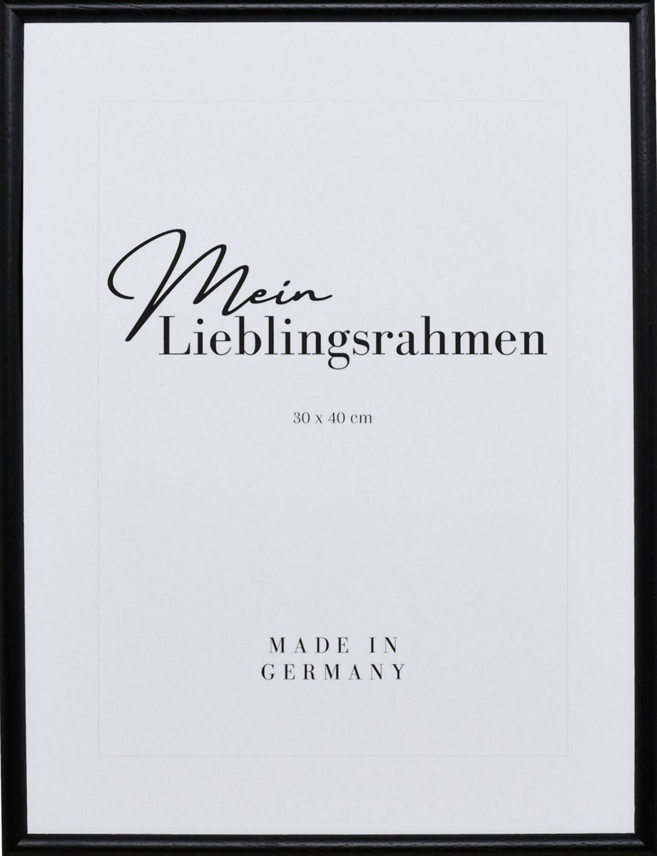 Frontansicht eines schwarzen, klassischen Holzrahmens mit schmalem Halbrundprofil
