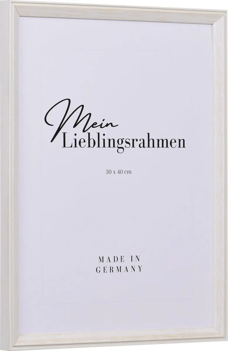 Seitenansicht eines weissen Holzrahmens im Used Look mit sichtbarer Holzstruktur
