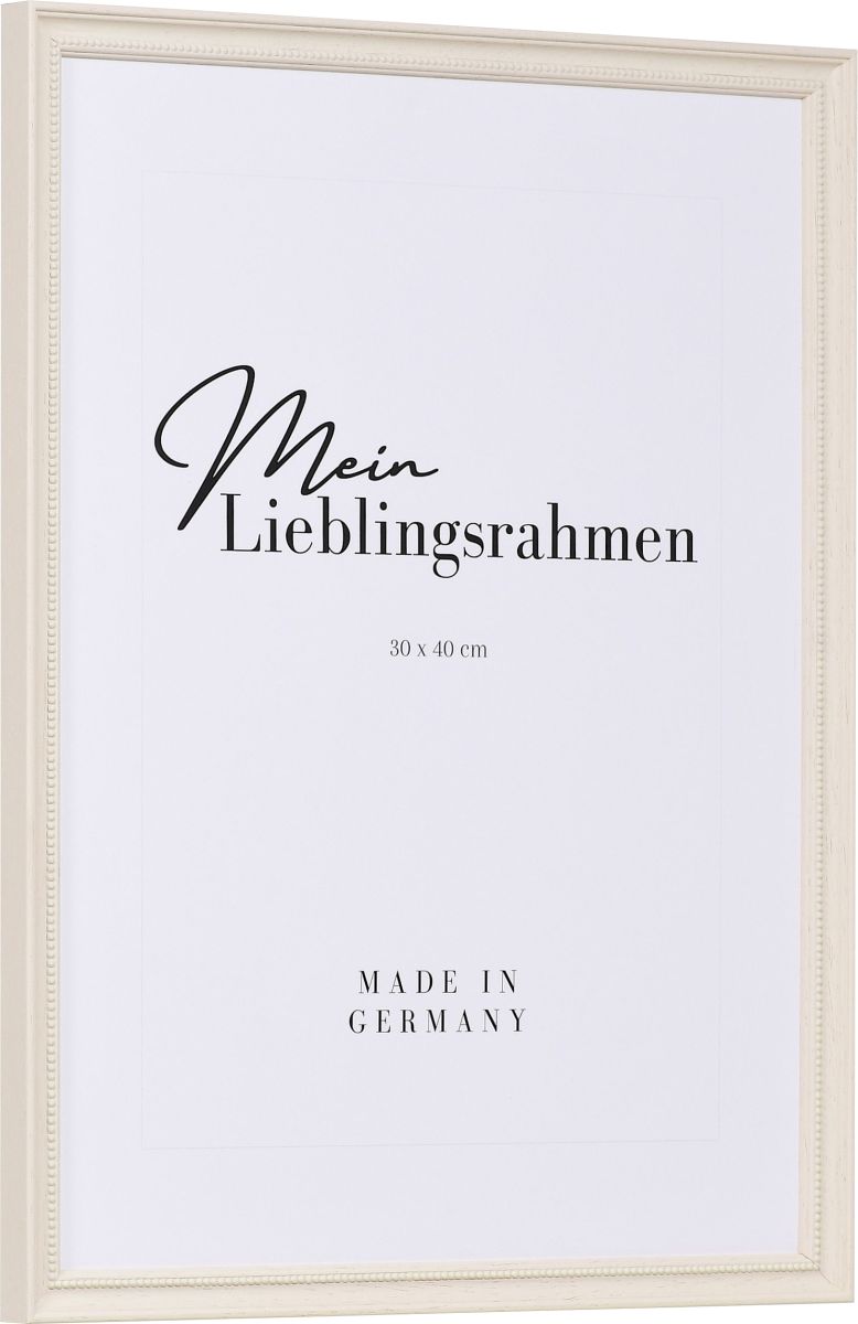 Seitenansicht eines Holzbilderrahmen im klassischen Stil in der Farbe Weiss