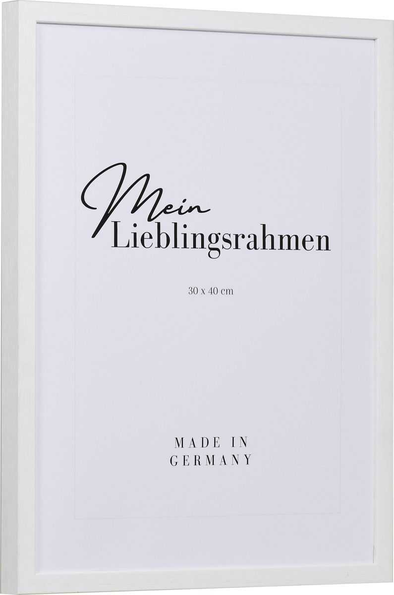 Seitenansicht eines weissen, schmalen Bilderrahmens
