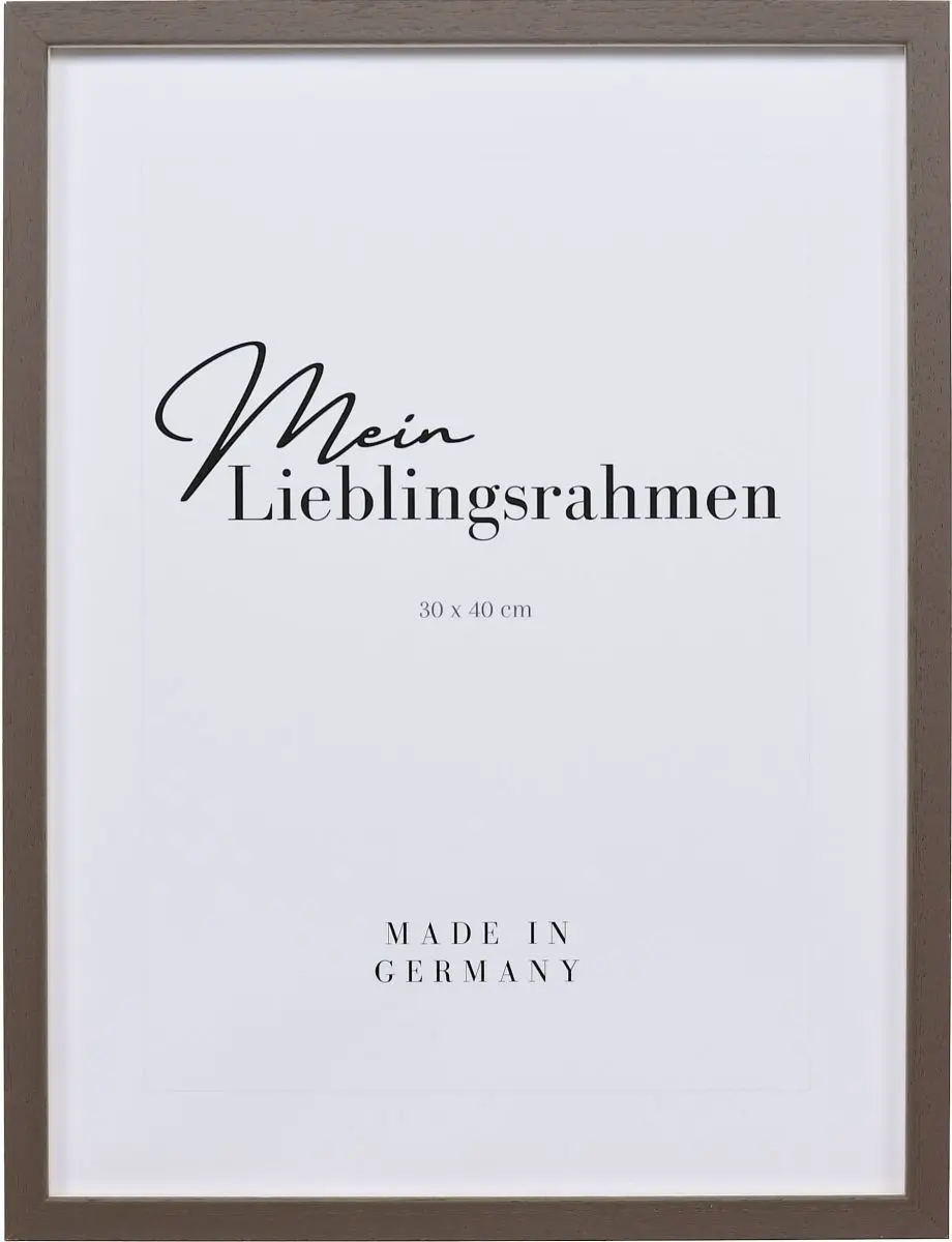 Frontansicht eines dunkelbraunen, schmalen Bilderrahmens