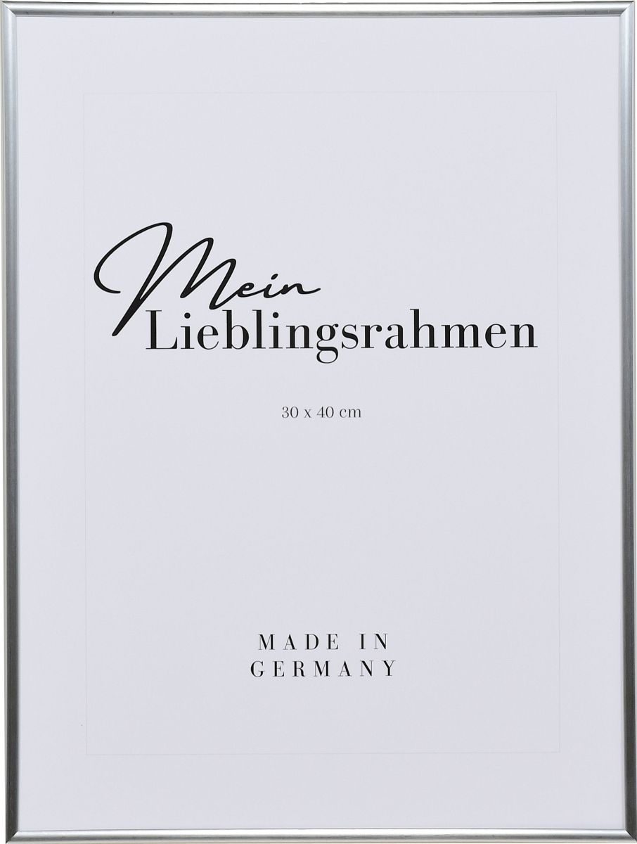 Frontansicht eines silbernen, schmalen Kunststoffrahmens mit Halbrundprofil