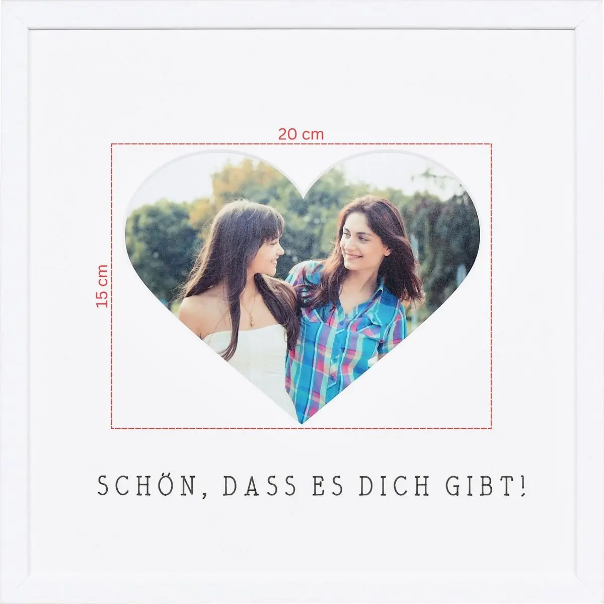 Skizze eines Fotos für ein herzförmiges Passeparpartout in weissem Bilderrahmen 30x30