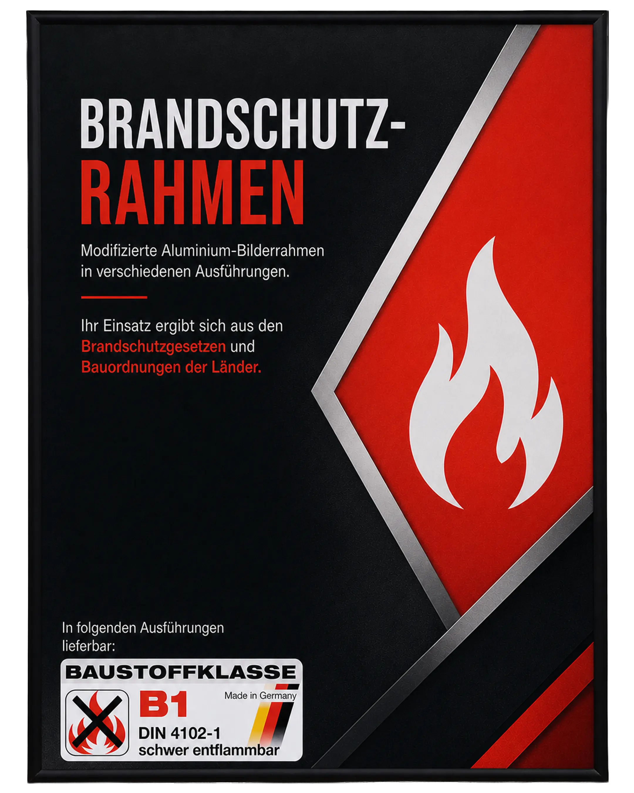Bilderrahmen Aluminium Noah Brandschutz Zertifikat B1 Schwarz – Frontansicht