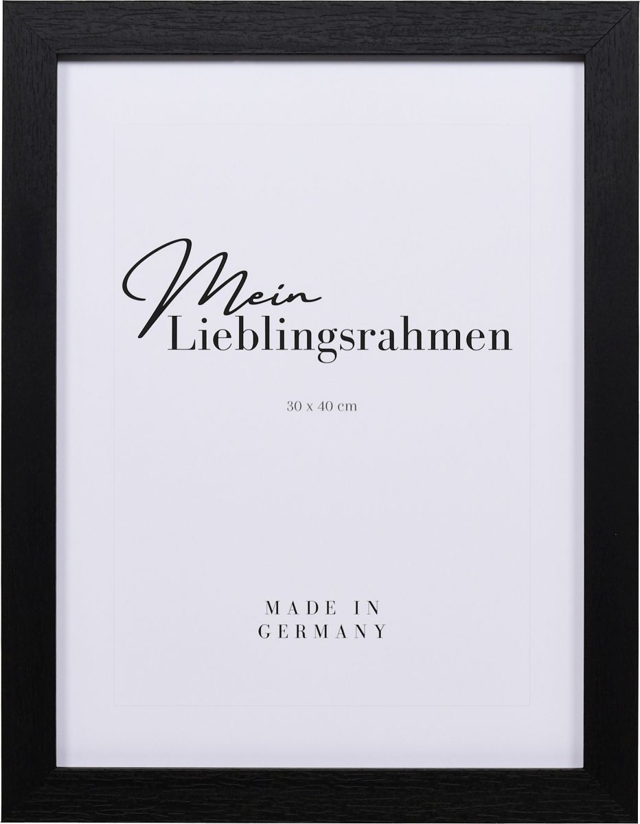 Frontansicht eines schwarzen Holzrahmens, 50x70 cm, offenporig lackiert mit sicht- und fühlbarer Holzstruktur 