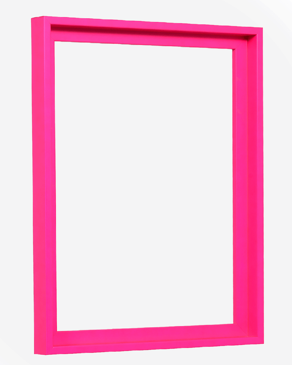 Seitenansicht des Schattenfugenrahmens Jill in leuchtendem Neon-Pink für Leinwandbilder